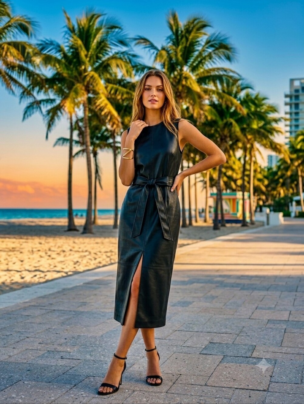 Calvin Klein Black Faux Leather Zip-Back Top